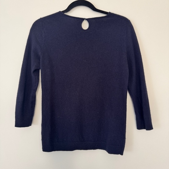 Talbots Audrey Pure Cashmere Sweater Navy Blue Soft Crew Neck 3/4 Sleeves Sz XS - Picture 2 of 12